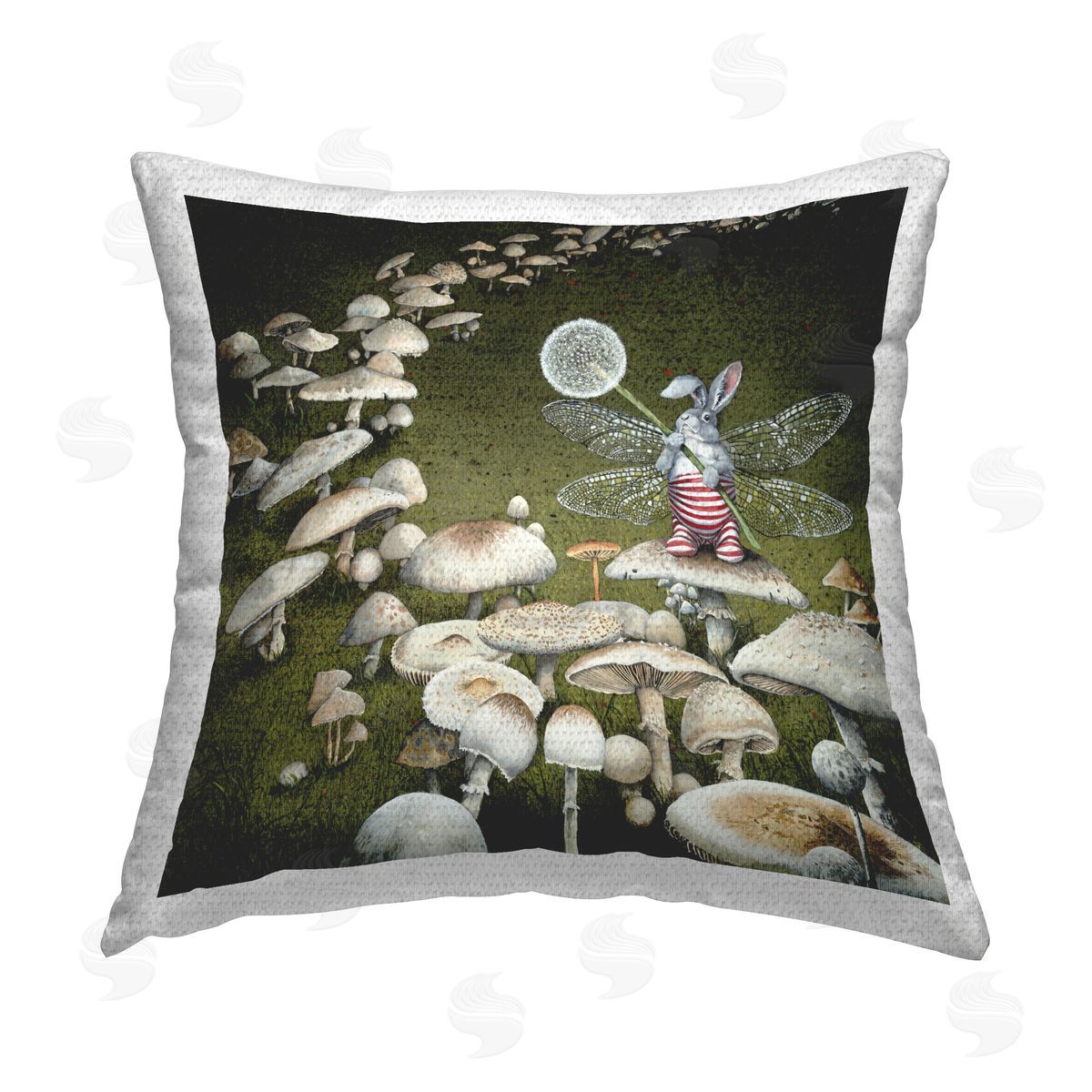 Maggie Vandewalle Fairy Bunny on Mushroom Outdoor Quick-Dry Polyester Printed Throw Pillow