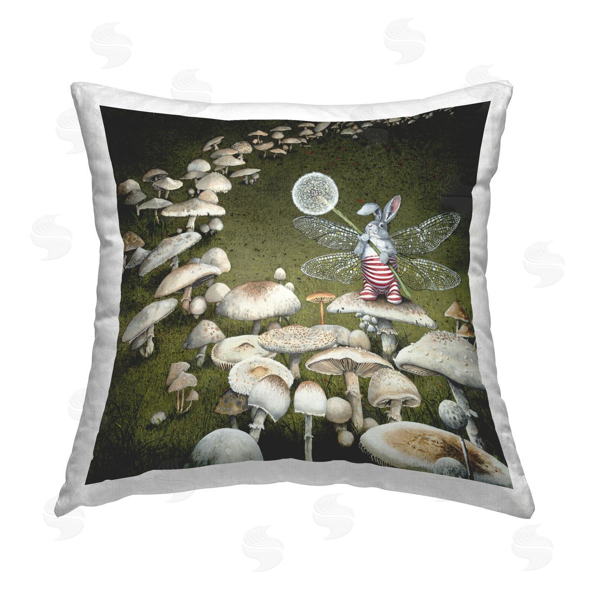 Maggie Vandewalle Fairy Bunny on Mushroom Printed Plush Polyester Throw Pillow