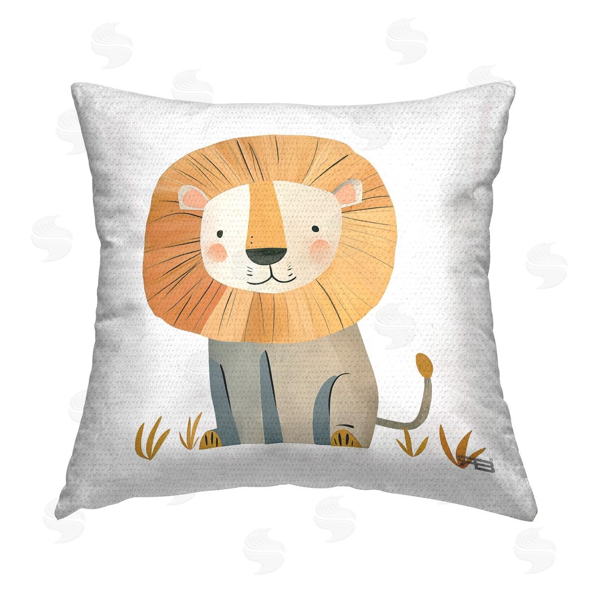 Roozbeh Bahramali Smiling Whimsical Lion Outdoor Quick-Dry Polyester Printed Throw Pillow