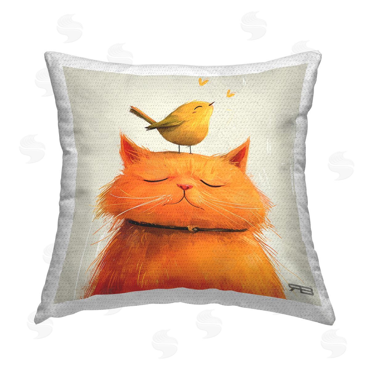 Roozbeh Bahramali Bird Perched on Cat Outdoor Quick-Dry Polyester Printed Throw Pillow
