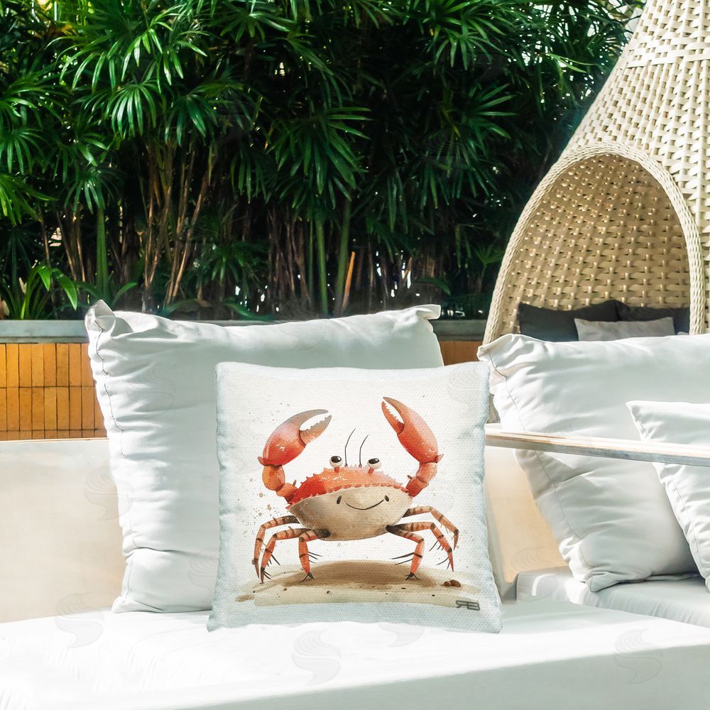 Roozbeh Bahramali Happy Beach Crab Outdoor Quick-Dry Polyester Printed Throw Pillow in Back Yard