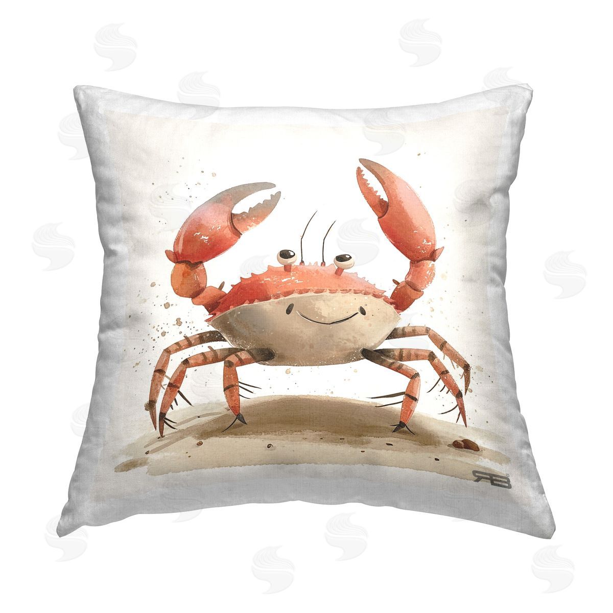 Roozbeh Bahramali Happy Beach Crab Printed Plush Polyester Throw Pillow