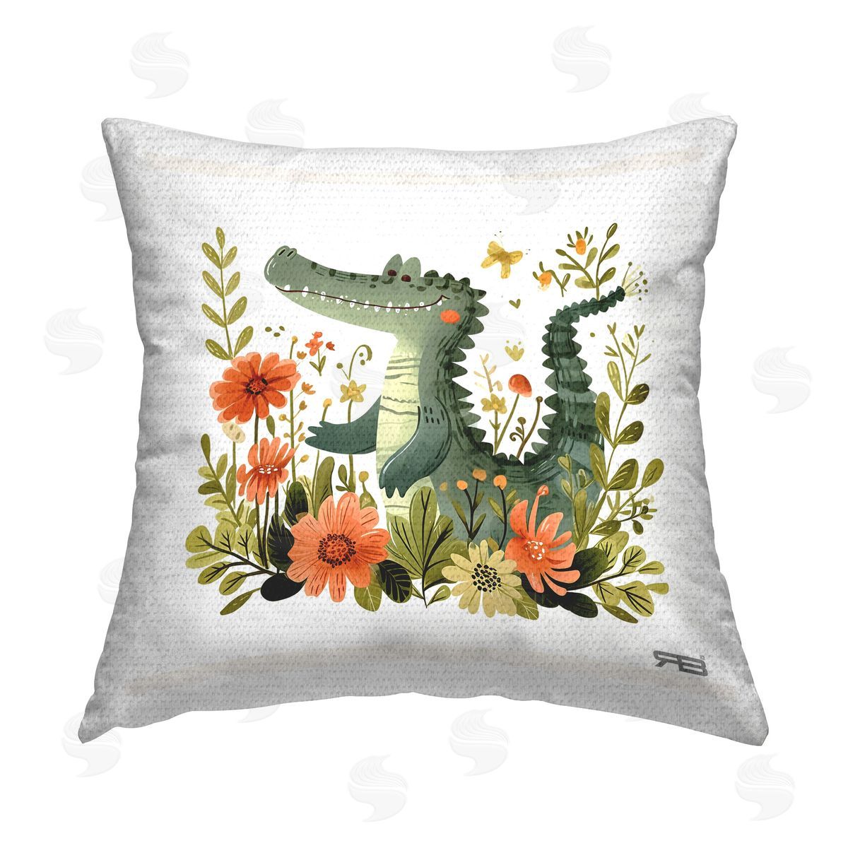 Roozbeh Bahramali Floral Happy Alligator Outdoor Quick-Dry Polyester Printed Throw Pillow