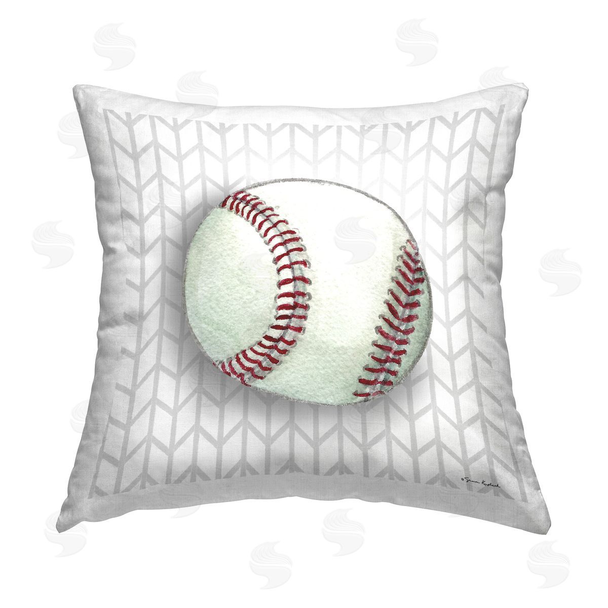 Sharon Kuplack Baseball over Chevron Printed Plush Polyester Throw Pillow