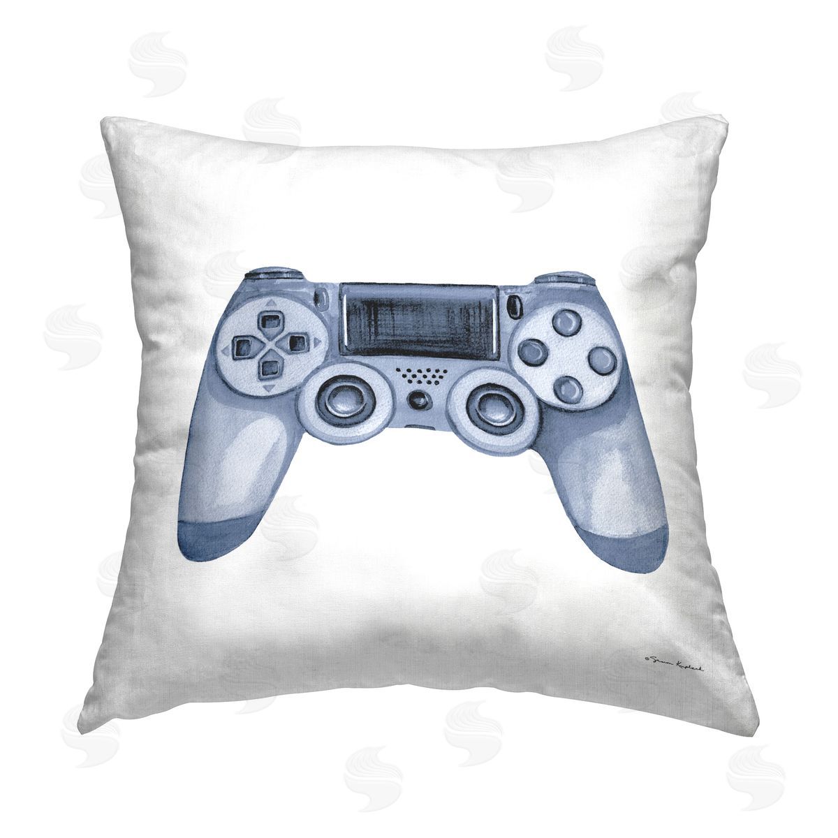 Sharon Kuplack Blue Game Controller Printed Plush Polyester Throw Pillow