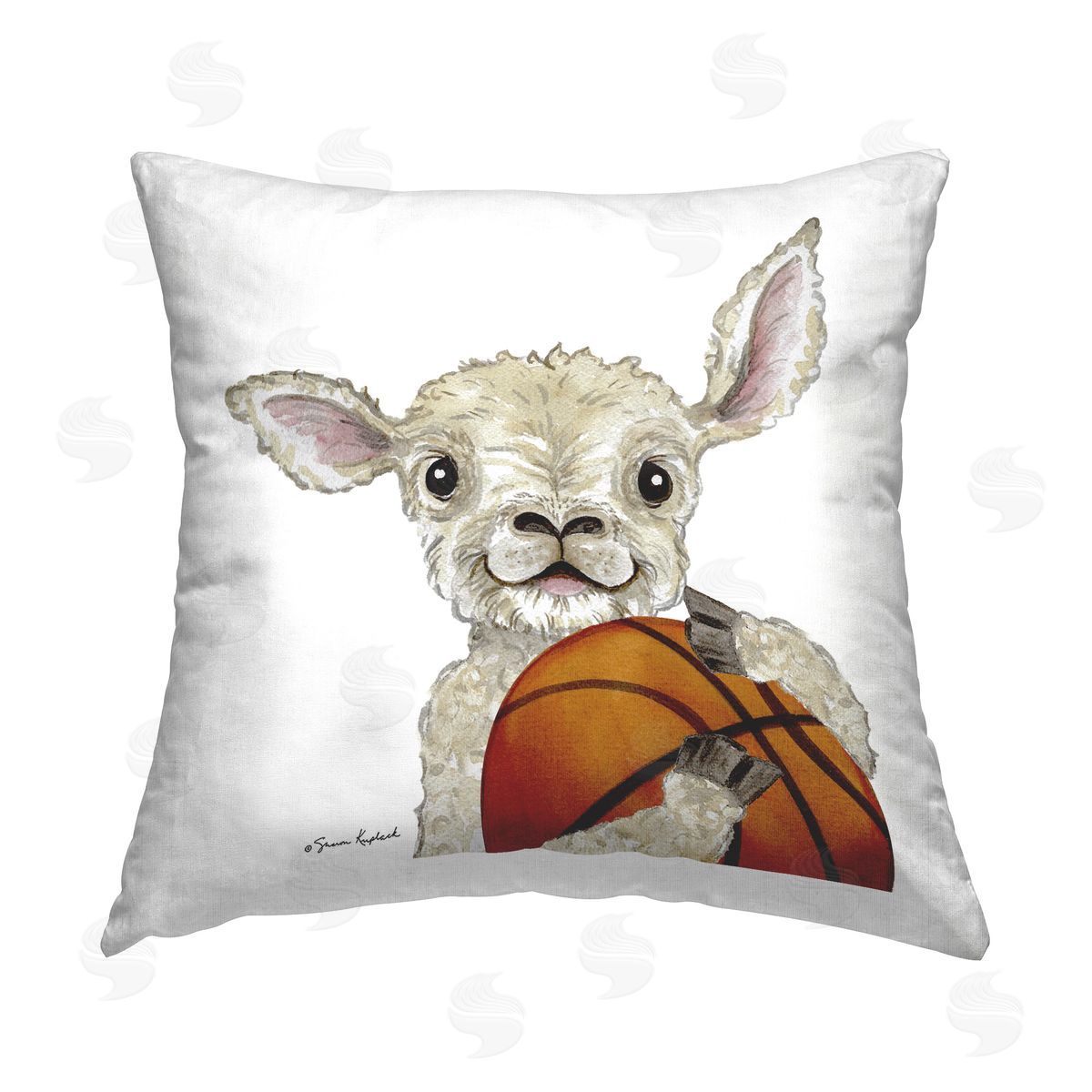Sharon Kuplack Lamb Playing Basketball Printed Plush Polyester Throw Pillow