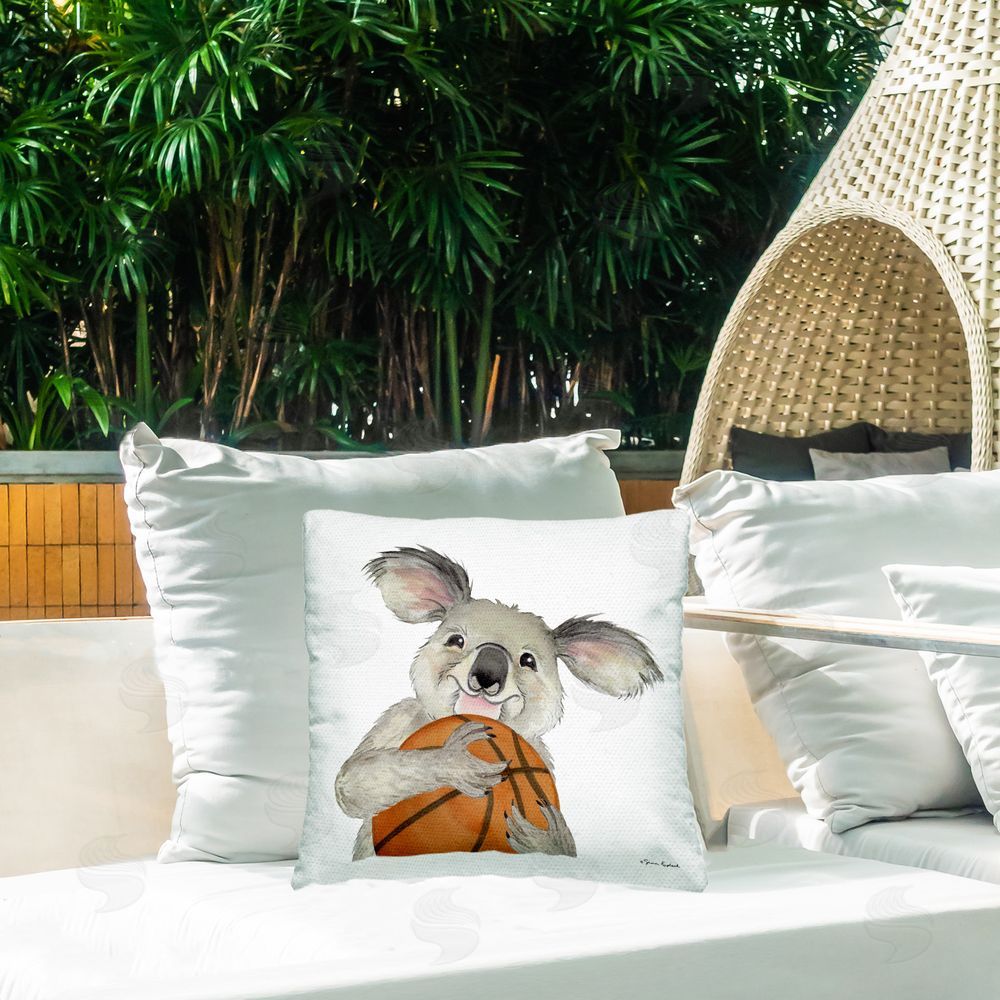 Sharon Kuplack Koala & Basketball Outdoor Quick-Dry Polyester Printed Throw Pillow in Back Yard
