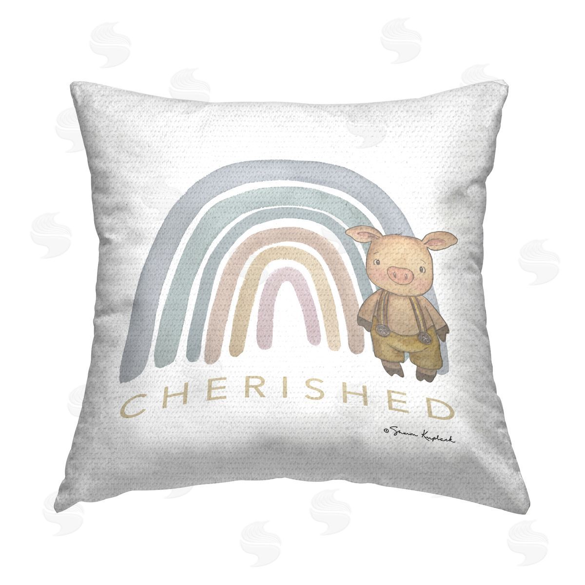 Sharon Kuplack Cherished Pig & Rainbow Outdoor Quick-Dry Polyester Printed Throw Pillow