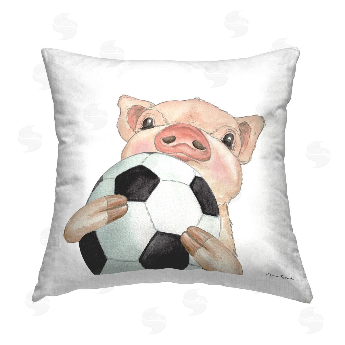 Sharon Kuplack Pig & Soccer Ball Printed Plush Polyester Throw Pillow