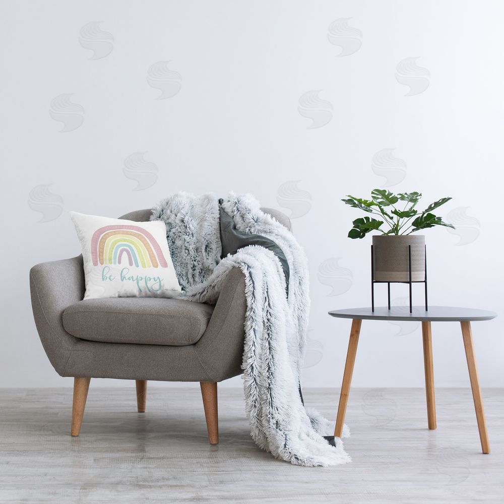 Sharon Kuplack Be Happy Rainbow Printed Plush Polyester Throw Pillow On Chair