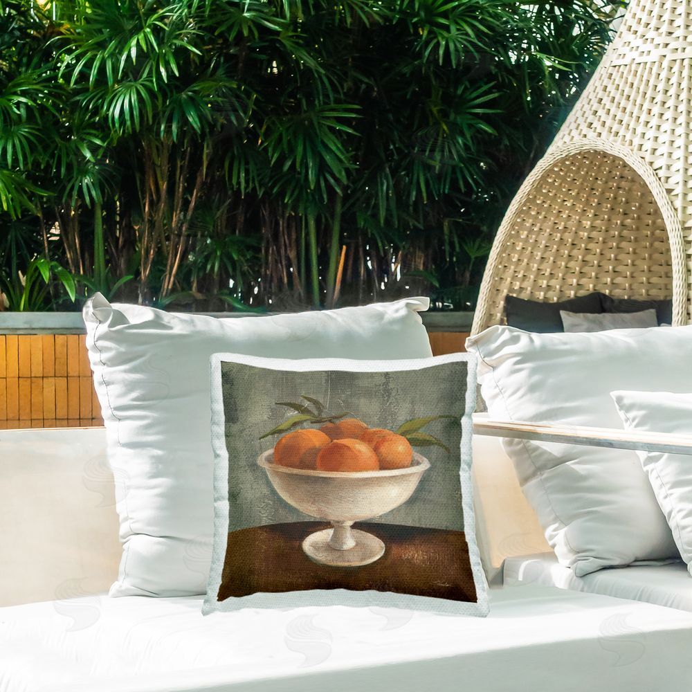 Silvia Vassileva Peaches Still Life Outdoor Quick-Dry Polyester Printed Throw Pillow in Back Yard