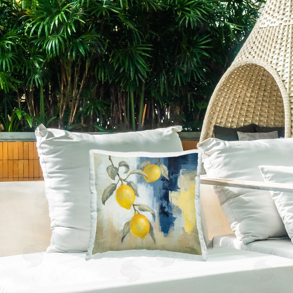Silvia Vassileva Lemons From South Outdoor Quick-Dry Polyester Printed Throw Pillow in Back Yard
