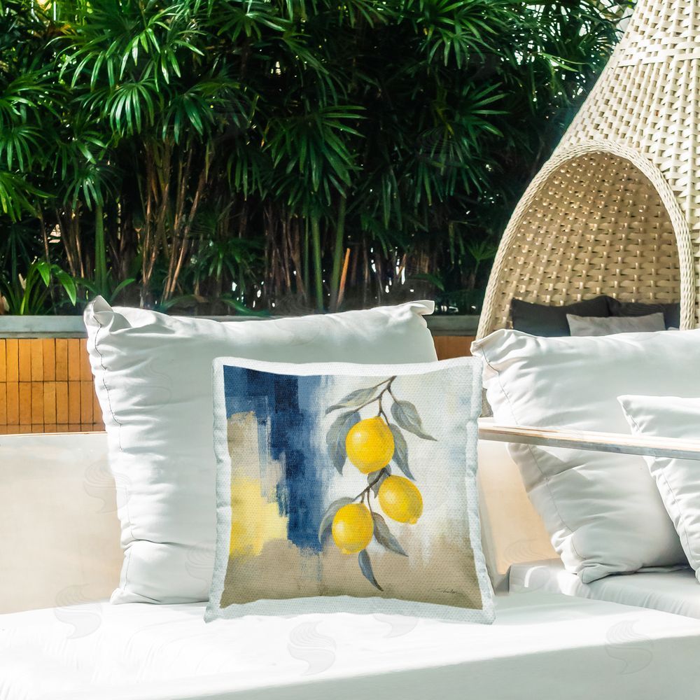 Silvia Vassileva Kitchen Lemons Hanging Outdoor Quick-Dry Polyester Printed Throw Pillow in Back Yard