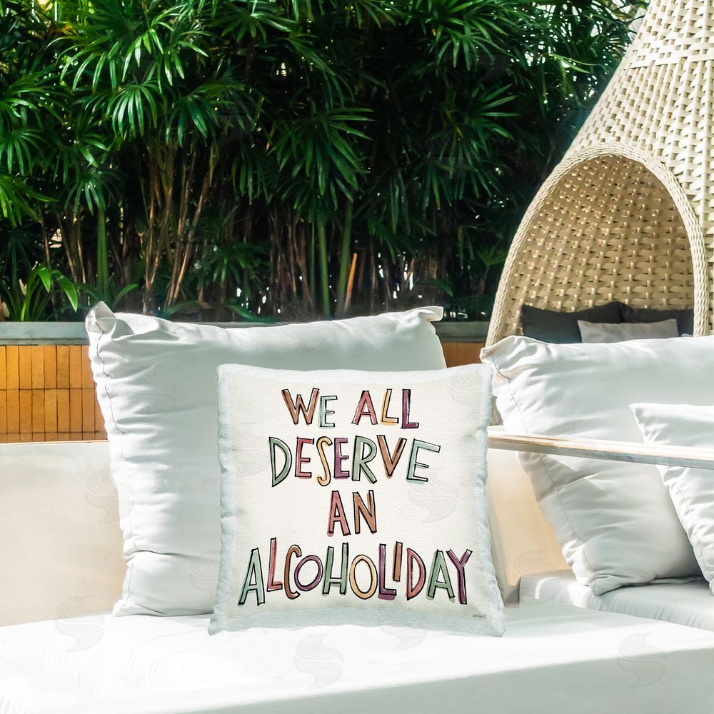 Anne Tavoletti Alcoholiday Funny Phrase Outdoor Quick-Dry Polyester Printed Throw Pillow in Back Yard