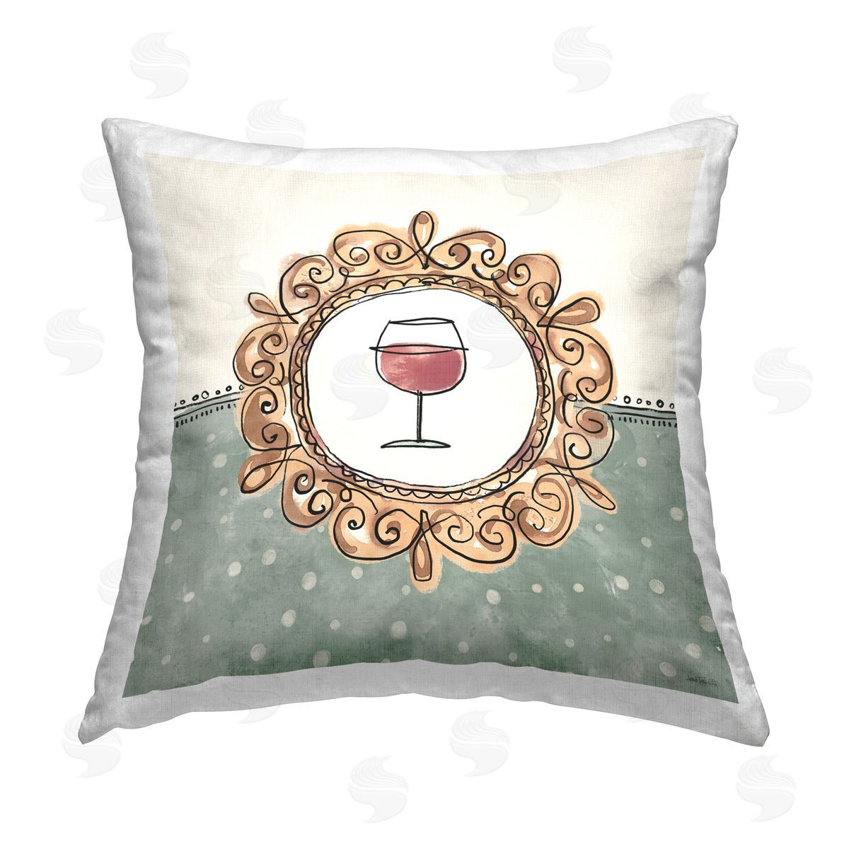 Anne Tavoletti Wine with Classic Border Printed Plush Polyester Throw Pillow
