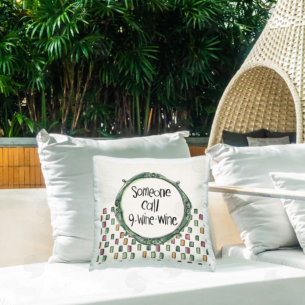 Anne Tavoletti Funny Wine Sentiment Outdoor Quick-Dry Polyester Printed Throw Pillow in Back Yard