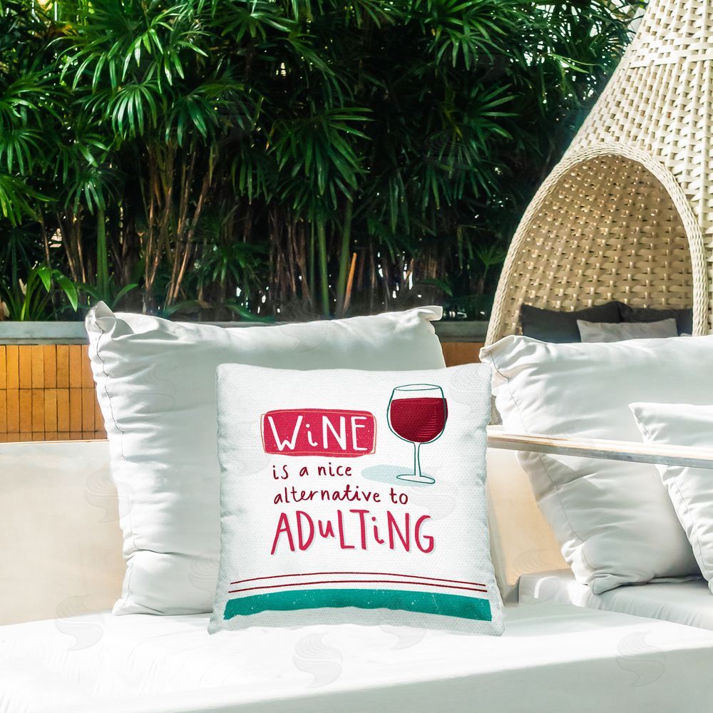 Courtney Morgenstern Funny Wine Phrase Outdoor Quick-Dry Polyester Printed Throw Pillow in Back Yard