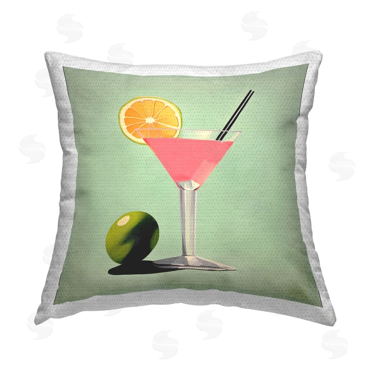 Irena Orlov Cocktail Bliss on Green Outdoor Quick-Dry Polyester Printed Throw Pillow
