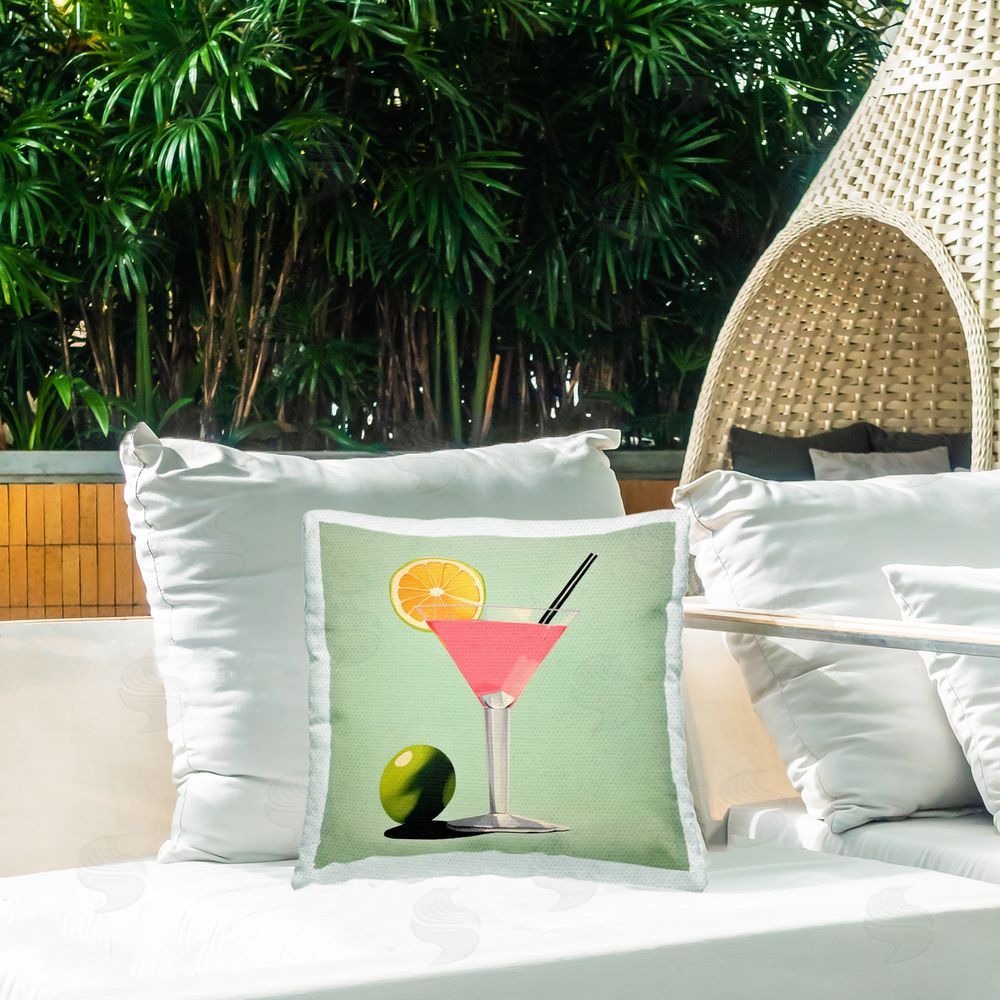 Irena Orlov Cocktail Bliss on Green Outdoor Quick-Dry Polyester Printed Throw Pillow in Back Yard