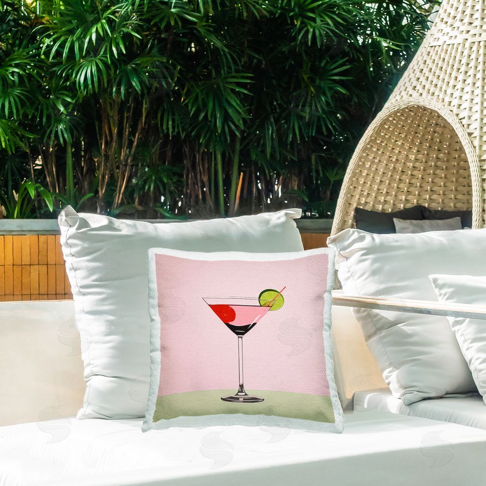 Irena Orlov Pink & Red Cocktail Outdoor Quick-Dry Polyester Printed Throw Pillow in Back Yard