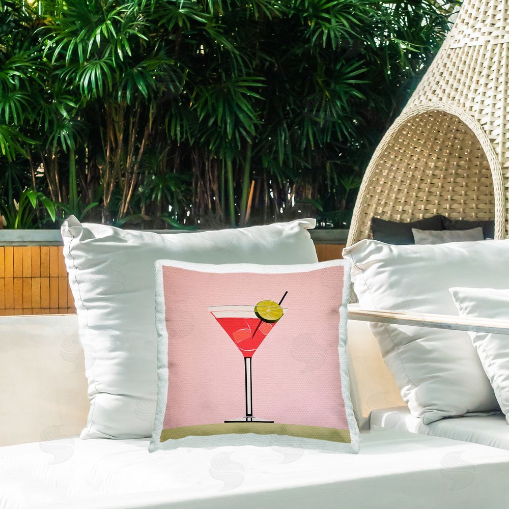 Irena Orlov Pink & Red Martini Outdoor Quick-Dry Polyester Printed Throw Pillow in Back Yard