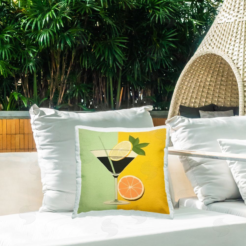 Irena Orlov Citrus Cocktail Drink Outdoor Quick-Dry Polyester Printed Throw Pillow in Back Yard