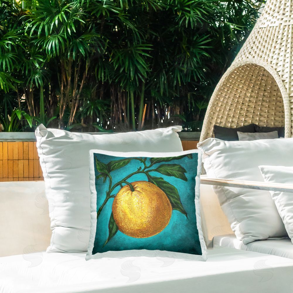 Connie Resch Citrus Fruit on Branch Outdoor Quick-Dry Polyester Printed Throw Pillow in Back Yard