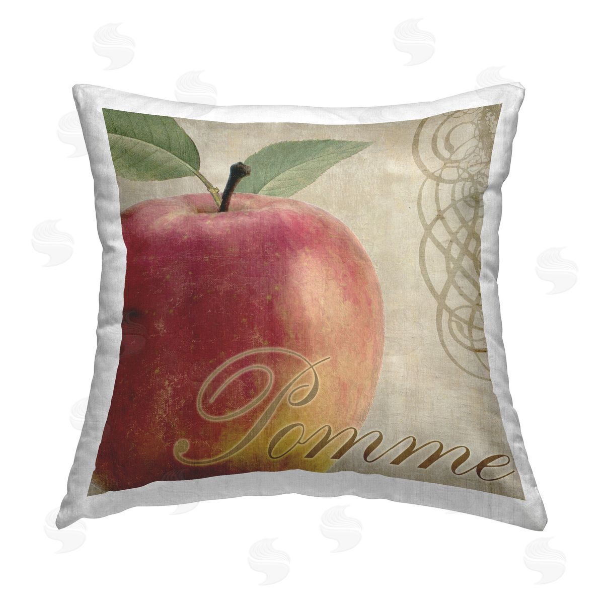 Sasha Vintage French Apple Printed Plush Polyester Throw Pillow