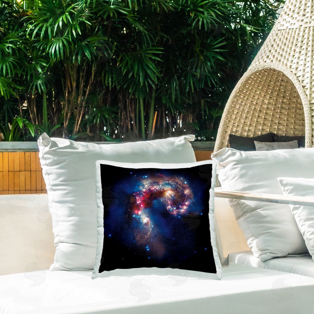 Wild Apple Portfolio Vivid Nebula Galaxy Outdoor Quick-Dry Polyester Printed Throw Pillow in Back Yard