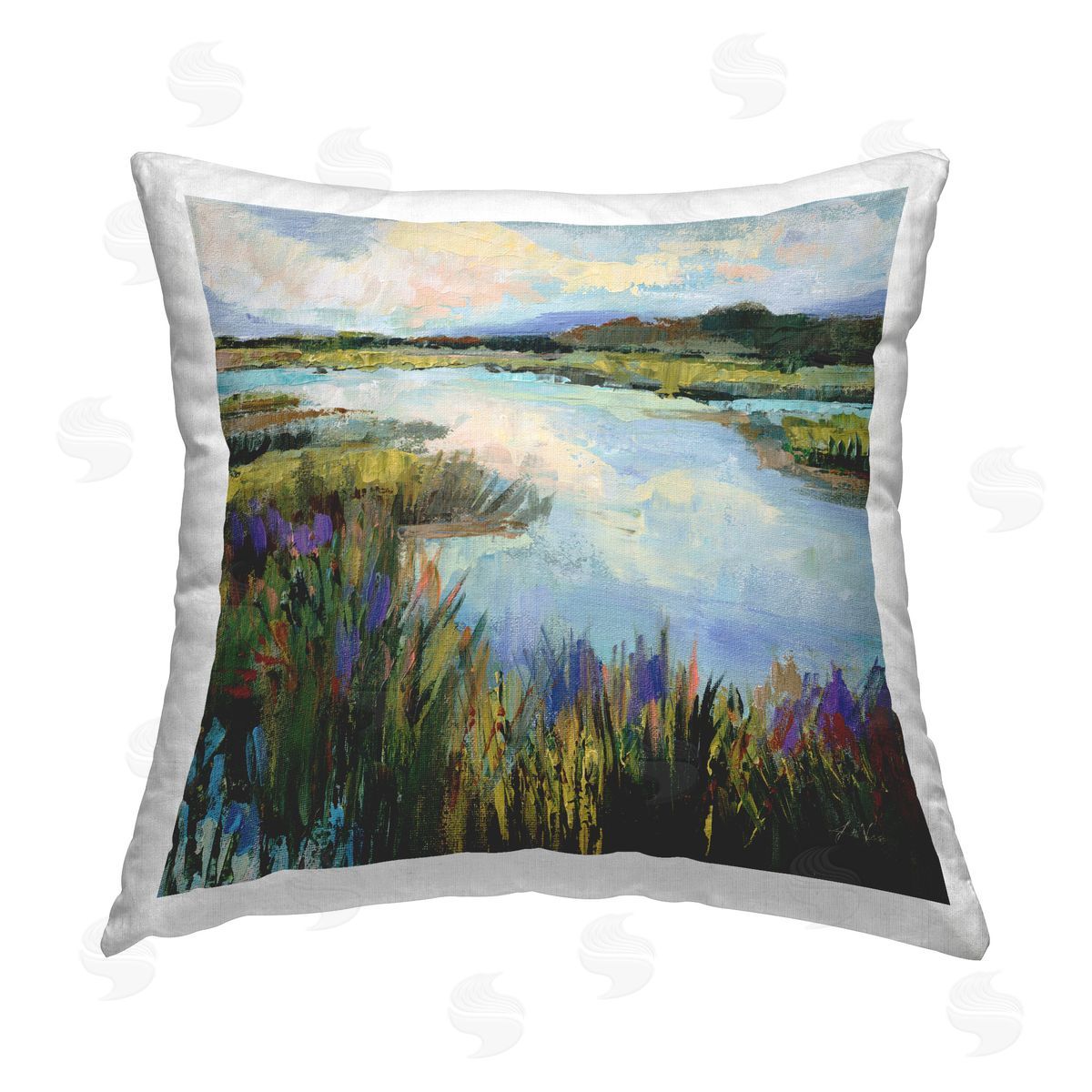Jeanette Vertentes Rural Stream Nature Printed Plush Polyester Throw Pillow