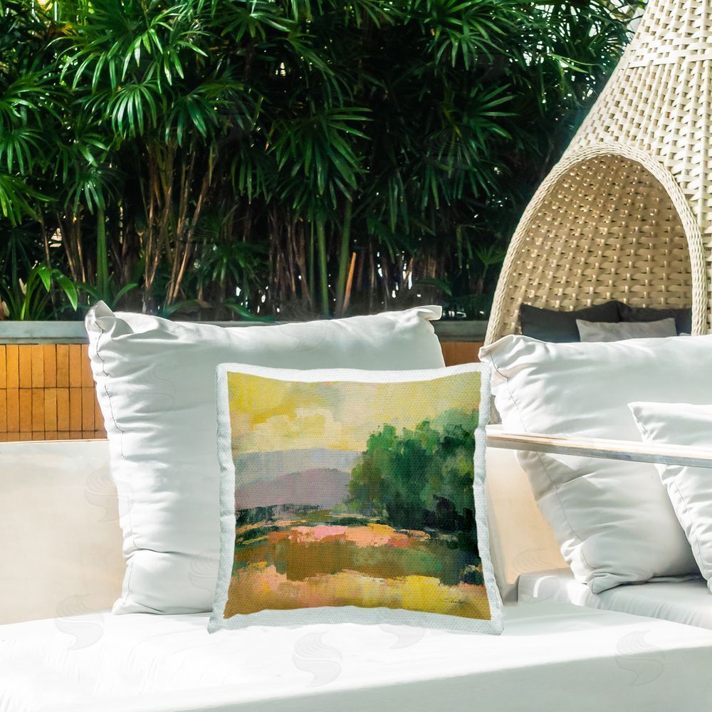 Silvia Vassileva Abstract Willow Tree Outdoor Quick-Dry Polyester Printed Throw Pillow in Back Yard