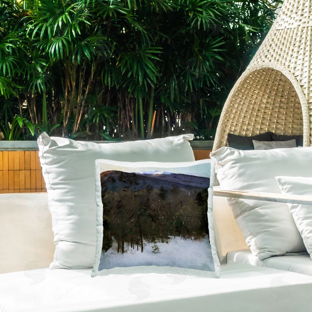 Abbott Handerson Thayer Scenic Snowy Forest Outdoor Quick-Dry Polyester Printed Throw Pillow in Back Yard