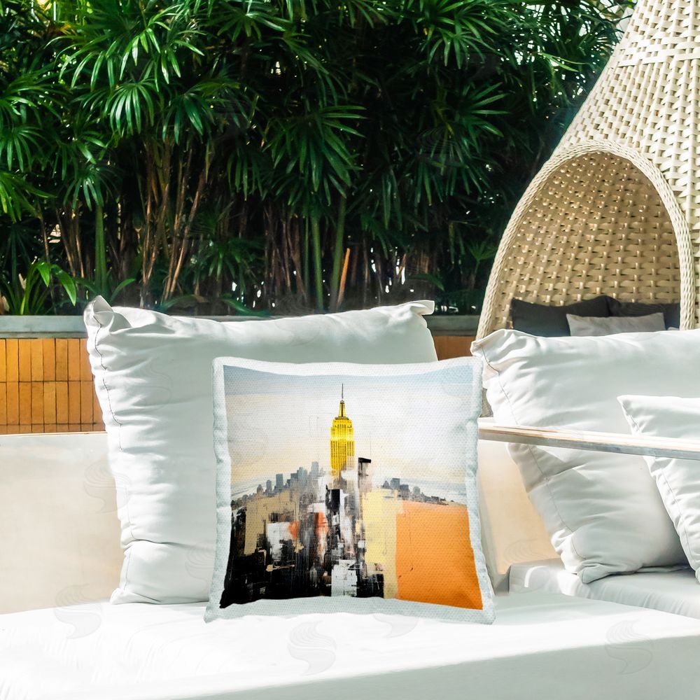 Irena Orlov Abstract Cityscape Tower Outdoor Quick-Dry Polyester Printed Throw Pillow in Back Yard