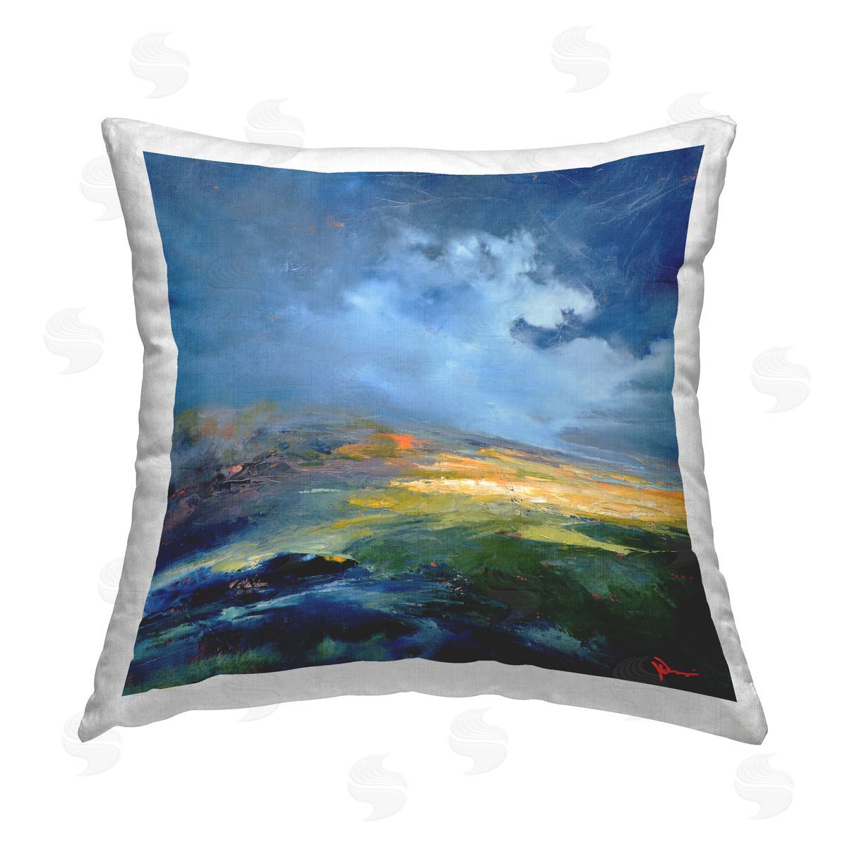 Patrick Dennis Stormy Abstract Landscape Printed Plush Polyester Throw Pillow