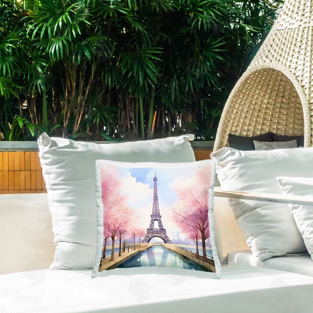 Andrea Haase Paris Rendezvous Scene Outdoor Quick-Dry Polyester Printed Throw Pillow in Back Yard