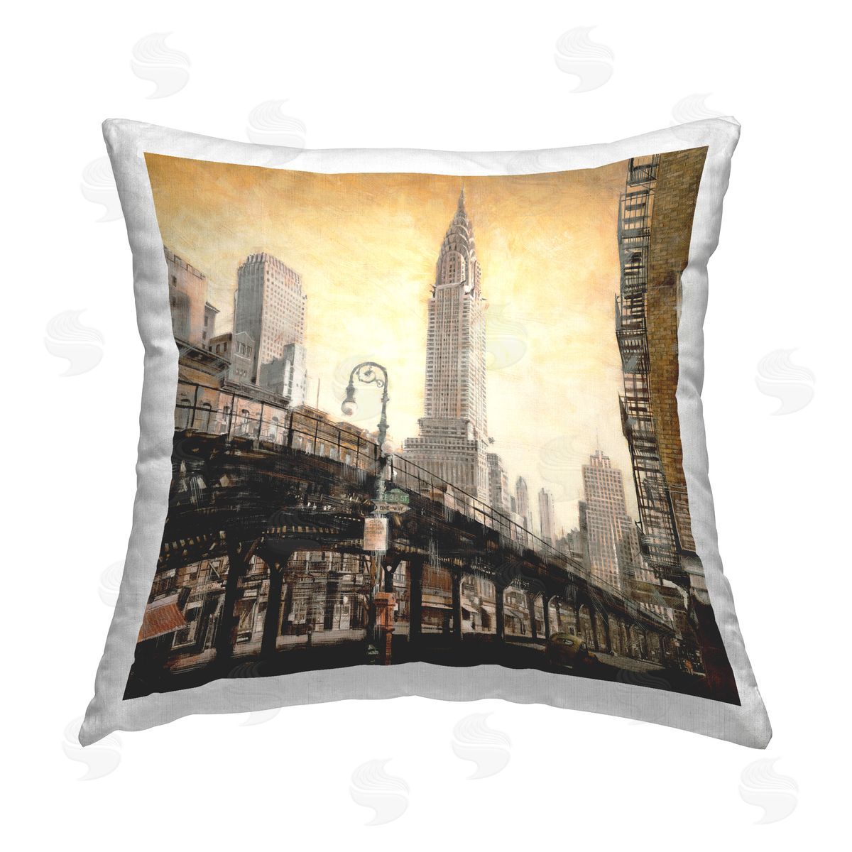 Matthew Daniels Looming City Towers Printed Plush Polyester Throw Pillow