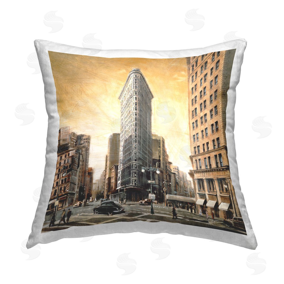 Matthew Daniels People Strolling City Printed Plush Polyester Throw Pillow
