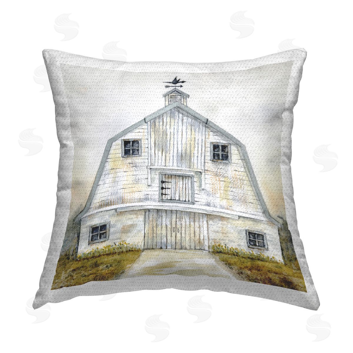 Patti Bishop White Barn Grey Trim Outdoor Quick-Dry Polyester Printed Throw Pillow