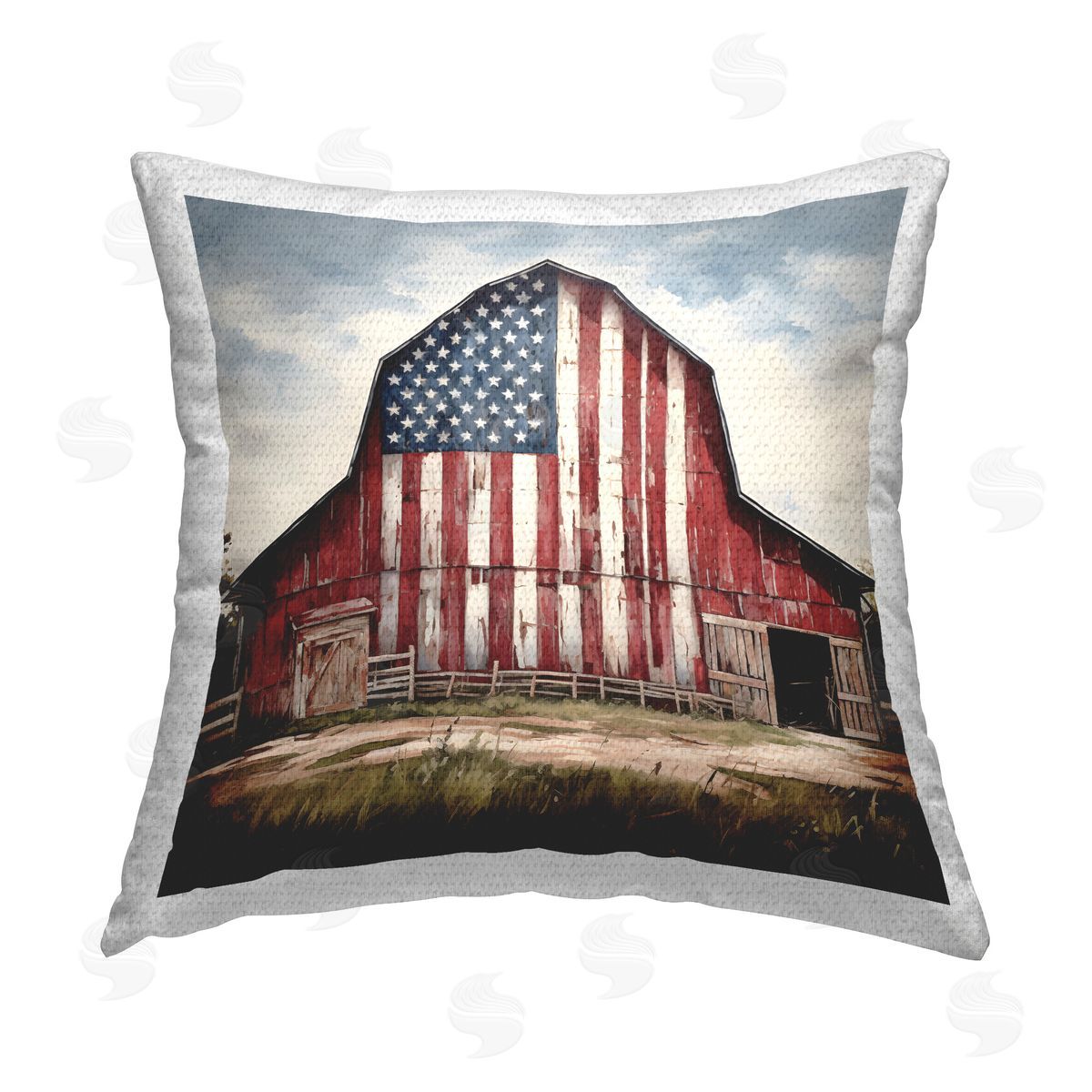 Petal Prints Design Americana Barn View Outdoor Quick-Dry Polyester Printed Throw Pillow