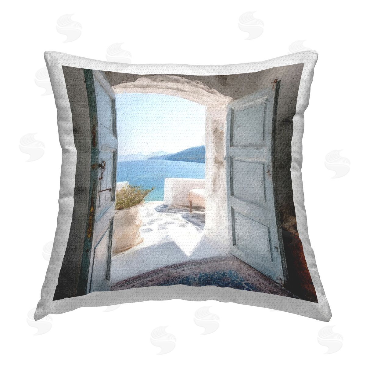 Riley B Costal Door to Ocean Outdoor Quick-Dry Polyester Printed Throw Pillow