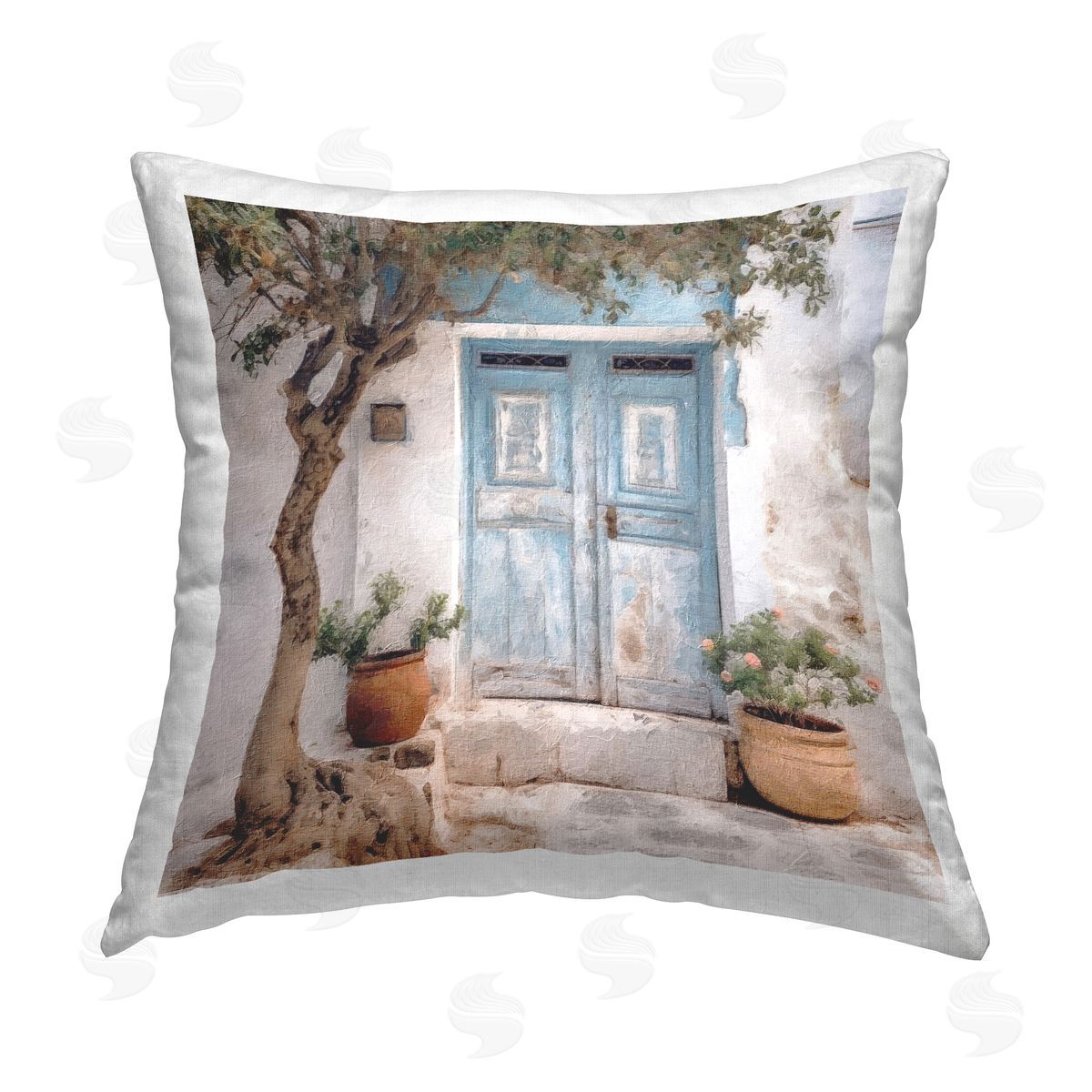 Riley B Tree & Blue Doorway Printed Plush Polyester Throw Pillow