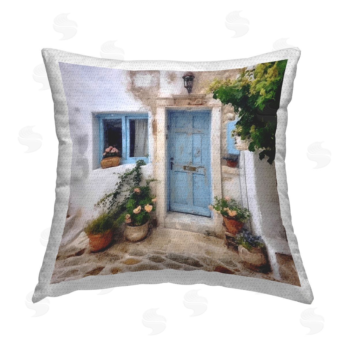 Riley B Greek Door Architecture Outdoor Quick-Dry Polyester Printed Throw Pillow