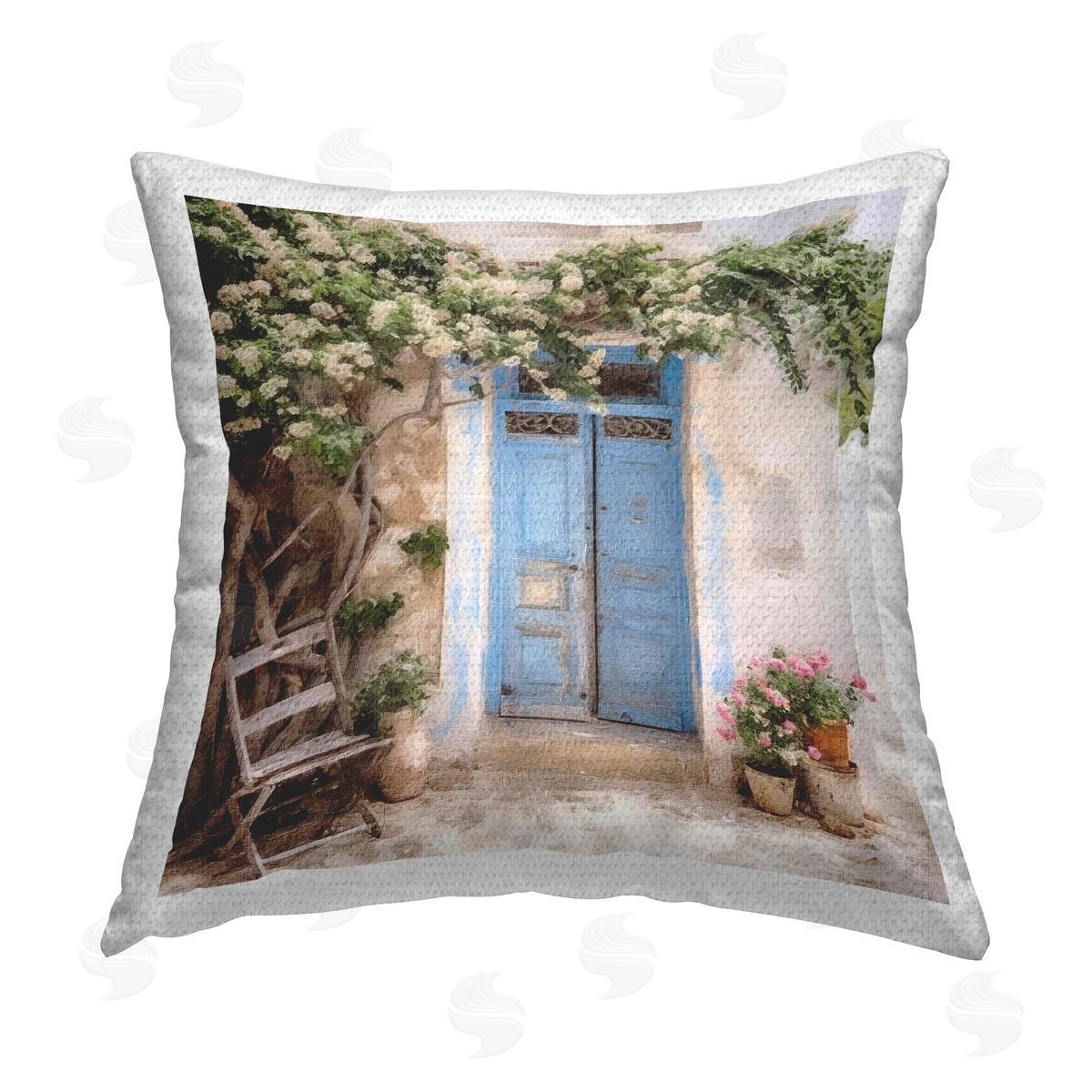 Riley B Greek Doorway with Tree Outdoor Quick-Dry Polyester Printed Throw Pillow
