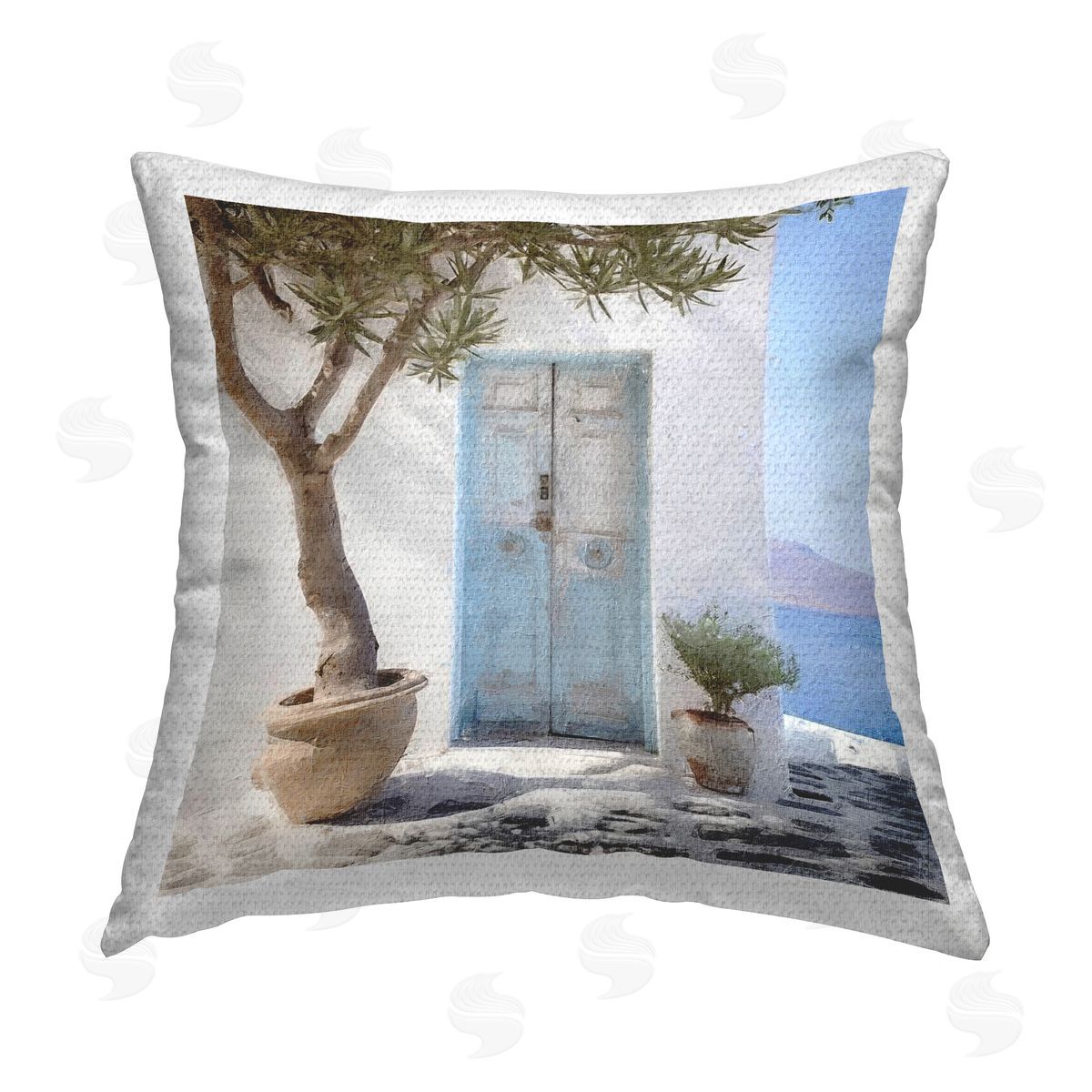 Riley B Coastal Greek Door Outdoor Quick-Dry Polyester Printed Throw Pillow
