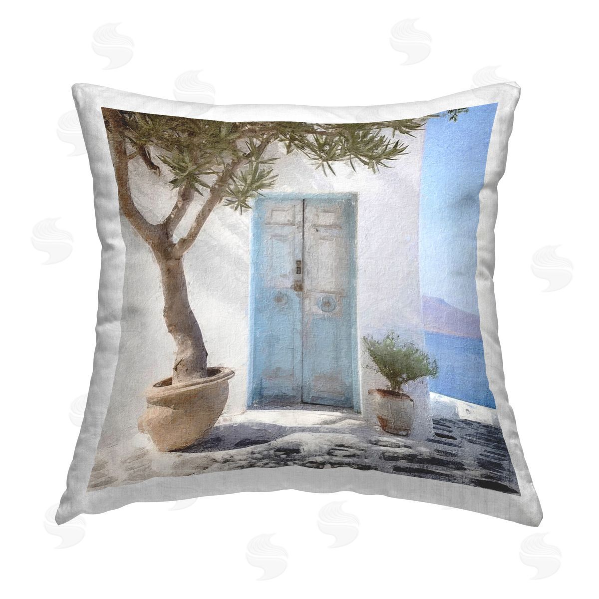 Riley B Coastal Greek Door Printed Plush Polyester Throw Pillow