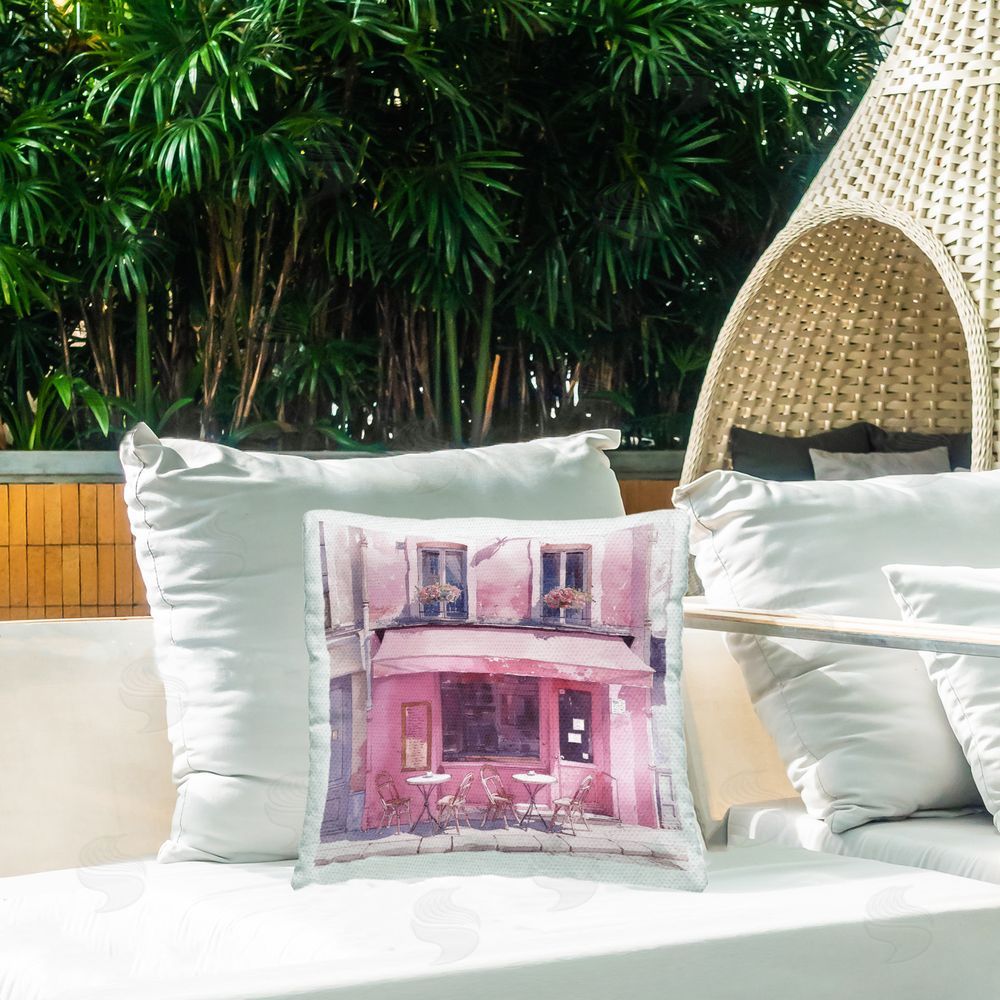 Steve Hunziker Pinkish Delight Caf� Outdoor Quick-Dry Polyester Printed Throw Pillow in Back Yard