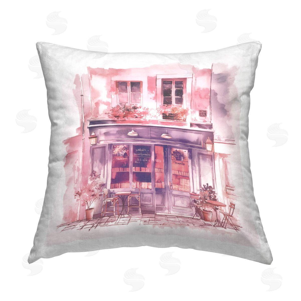 Steve Hunziker Pink Bistro Caf� Printed Plush Polyester Throw Pillow