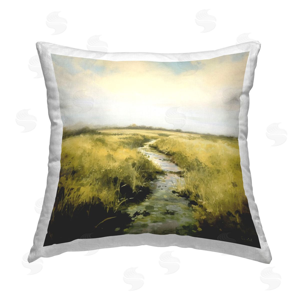 Roozbeh Bahramali Calming Horizon Stream Printed Plush Polyester Throw Pillow