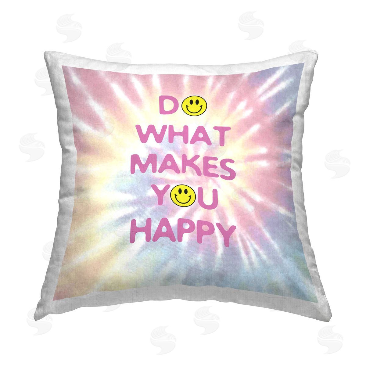 CAD Designs Tie Dye Happy Phrase Printed Plush Polyester Throw Pillow
