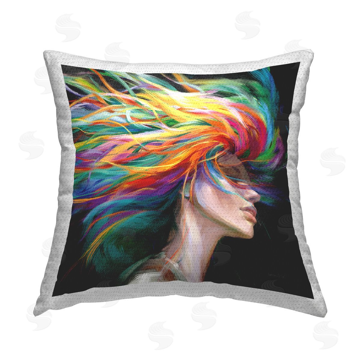 Danhui Nai Woman with Rainbow Hair Outdoor Quick-Dry Polyester Printed Throw Pillow